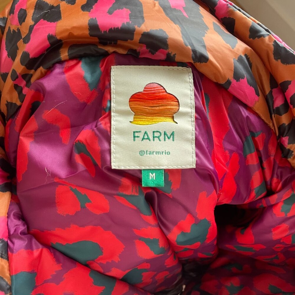 Colourful Leopard-Print Farm Rio Hooded Cropped Puffer Jacket in size Medium - Picture 9 of 14